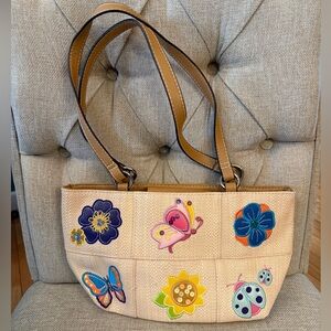 Colorful Embroidered Patchwork Butterflies Flower Insect Tote Bag